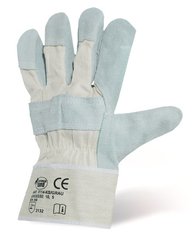 Power-type safety gloves, acc. to EN 420, grey split leather, 5 pair