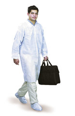 Disposable coats, PP, white, without pockets, snap-fasteners, si. XXL