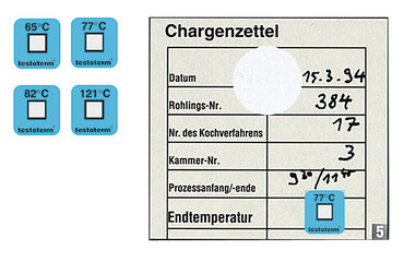 Temperature measuring dots - irreversib., self-adhesive, measuring point 65 °C