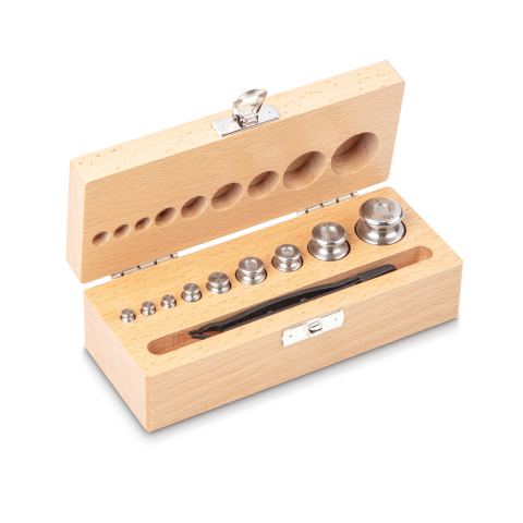 F2 1 g -  100 g Set of weights in wooden box, Finely turned stainless steel (O...