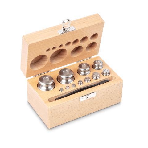 F2 1 g -  200 g Set of weights in wooden box, Finely turned stainless steel (O...