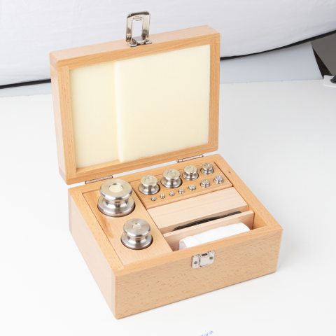 F2 1 g -  1 kg Set of weights in wooden box, Finely turned stainless steel (O...
