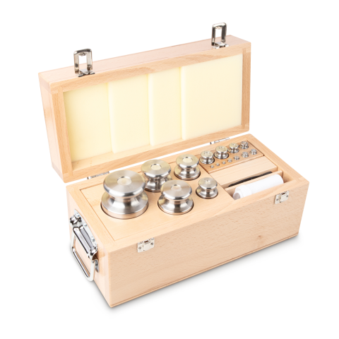 F2 1 g -  5 kg Set of weights in wooden box, Finely turned stainless steel (O...