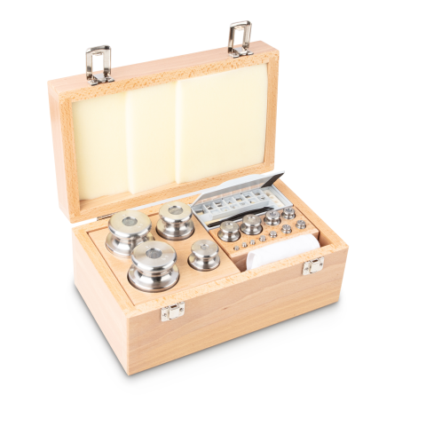 M1 1 mg -  2 kg Set of weights in wooden box, Finely turned stainless steel (O...