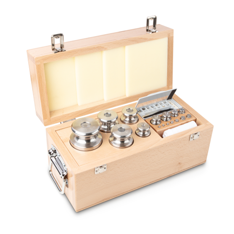 M1 1 mg -  5 kg Set of weights in wooden box, Finely turned stainless steel (O...