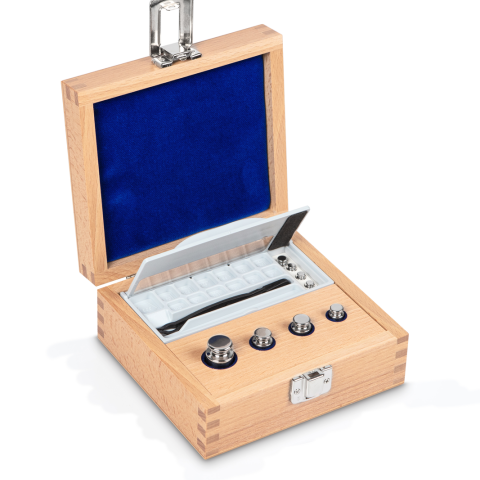 M1 1 g -  50 g Set of weights in wooden box, Finely turned stainless steel (O...
