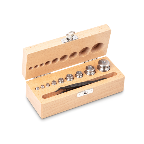 M1 1 g -  100 g Set of weights in wooden box, Finely turned stainless steel (O...