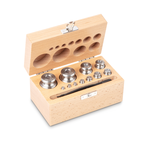 M1 1 g -  200 g Set of weights in wooden box, Finely turned stainless steel (O...