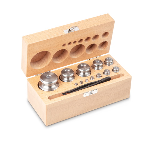 M1 1 g -  500 g Set of weights in wooden box, Finely turned stainless steel (O...