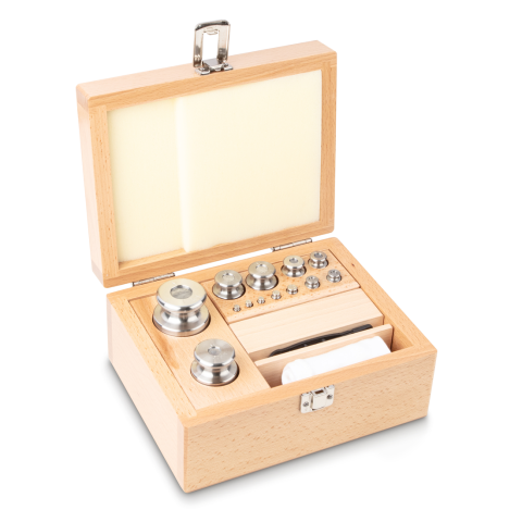 M1 1 g -  1 kg Set of weights in wooden box, Finely turned stainless steel (O...