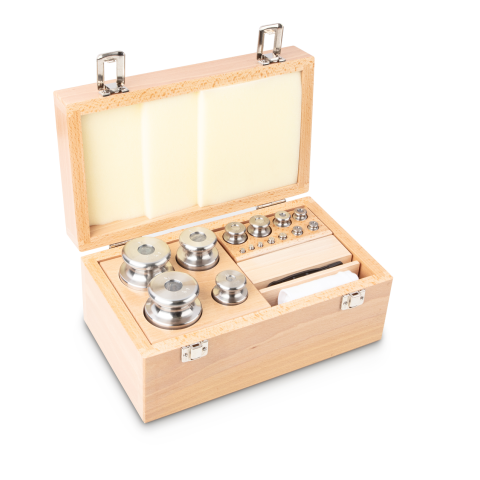 M1 1 g -  2 kg Set of weights in wooden box, Finely turned stainless steel (O...
