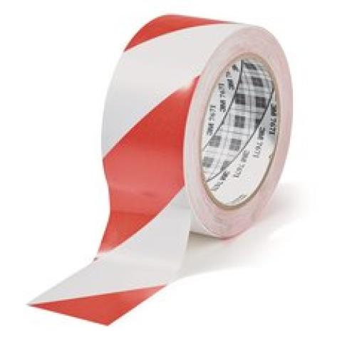 Adhesive hazard warning tape, red/white, PVC-film, self-adhesive, L 33 m