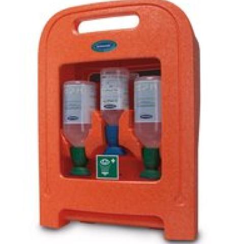 Medi2Protect I eye wash station, Colour orange, with 3 eye wash bottles