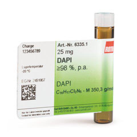 DAPI, min. 98 %, for biochemistry, 10 mg, glass