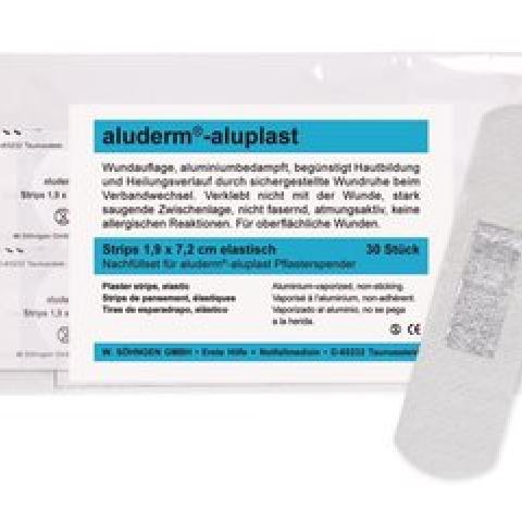 Sticky plaster disp. aluderm®-aluplast, refill pack 30 strips 7.2 x 1.9 cm