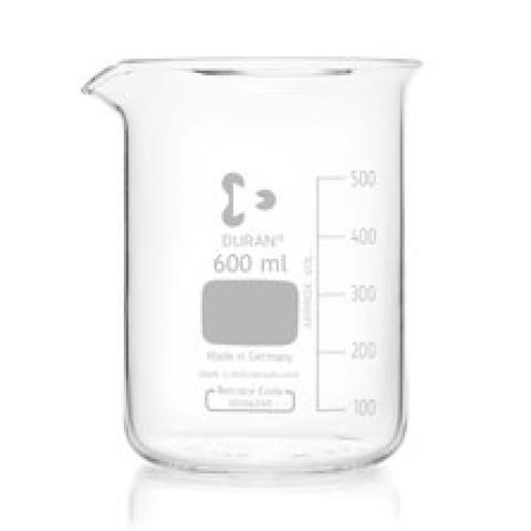 Glass beakers, low form, DURAN®, with graduation and spout, 600 ml, 10 unit(s)
