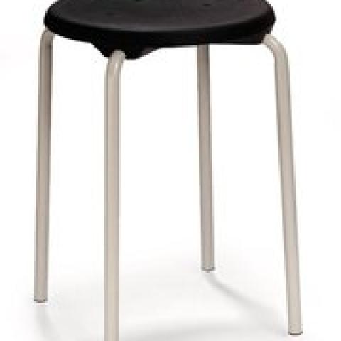 Stackable stool, seat PU black, frame light grey, H 500 mm, 1 unit(s)