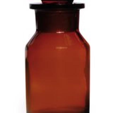 Wide neck storage bottles, glass stopper, soda-lime glass, amber, 100 ml