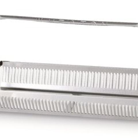 Stainless steel insert for 50, microscope slides, with handle attached