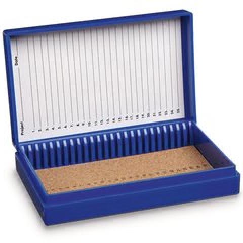 Rotilabo® microscope slide box, PS, blue, L 141 x W 88 x H 35 mm, 25 slots