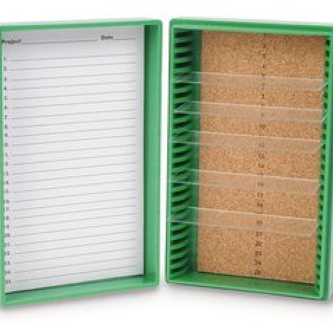 Rotilabo® microsc. slide box, PS, green, L 141 x W 88 x H 35 mm, 25 slots
