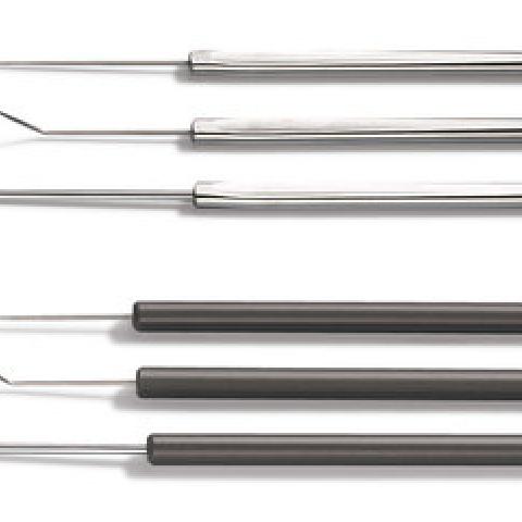 Dissecting needles, made of Remanit 4301, straight, with wooden handle