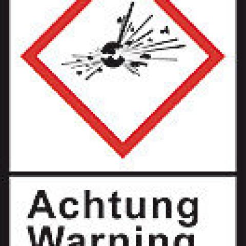 GHS-warning labels, PE-foil, GHS01, warning, explod. bomb, 100 µm, 27x40mm