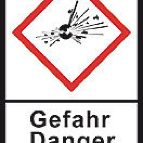 GHS-warning labels, PE-foil, GHS01, danger, explod. bomb, 100 µm, 27x40 mm