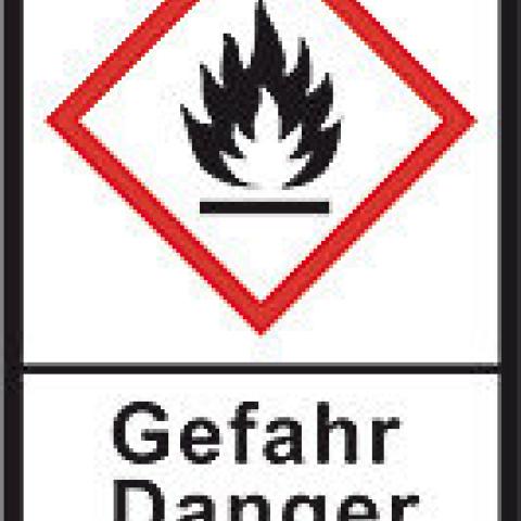 GHS-warning labels, PE-foil, GHS02, danger, flame. 100 µm, 27x40 mm, 1 roll(s)