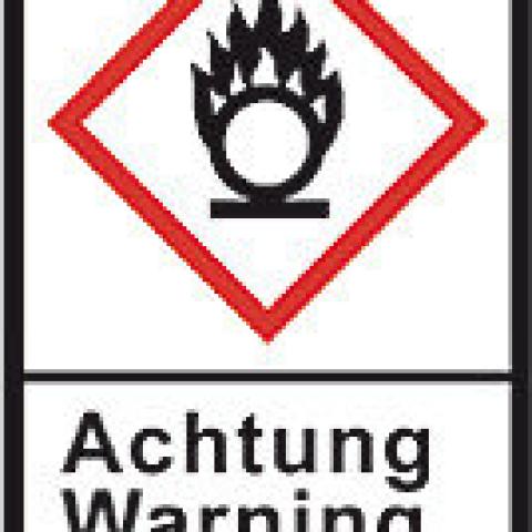 GHS-warning labels, PE-foil, GHS03, warning, flame o. circle, 100µm, 27x40mm