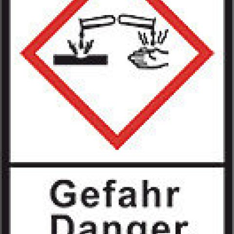 GHS-warning labels, PE-foil, GHS05, danger, chem. burns, 100 µm, 22x30 mm