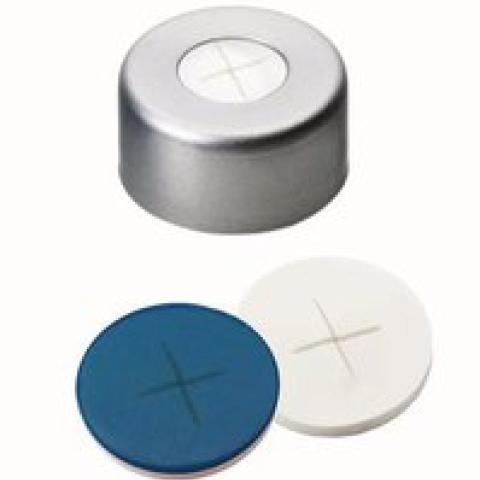 Flange caps with bore hole, Al, ND11, Septum silic./PTFE, slotted, 1.5 mm, 55°