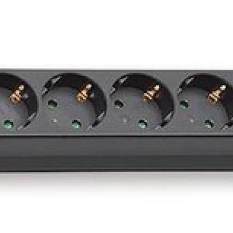 Socket strip 6-way, black, inclined plug contacts, 1 unit(s)