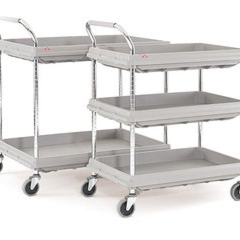 Shelf trolley plastic with tray shelves, 625 x 885 mm, Number of bases, 2