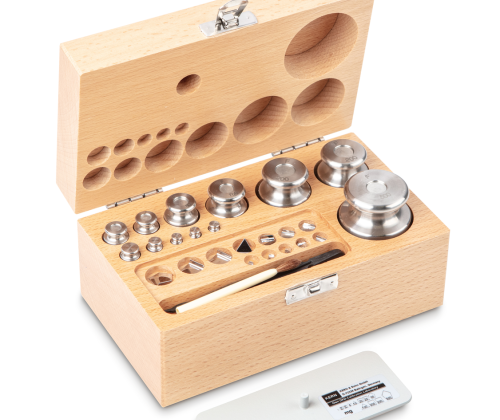 F2 1 mg -  500 g Set of weights in wooden box, Finely turned stainless steel (O...