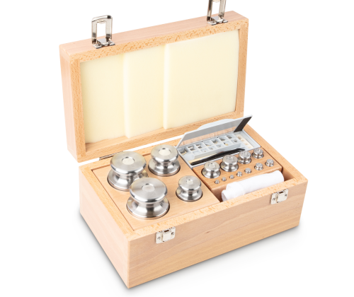 F2 1 mg -  2 kg Set of weights in wooden box, Finely turned stainless steel (O...