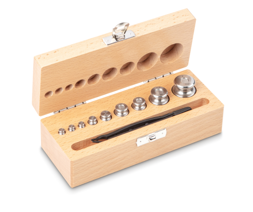 F2 1 g -  100 g Set of weights in wooden box, Finely turned stainless steel (O...