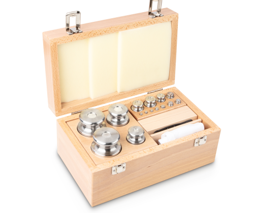 F2 1 g -  2 kg Set of weights in wooden box, Finely turned stainless steel (O...