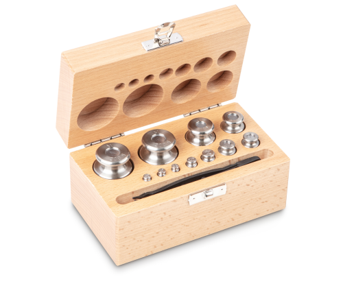 M1 1 g -  200 g Set of weights in wooden box, Finely turned stainless steel (O...