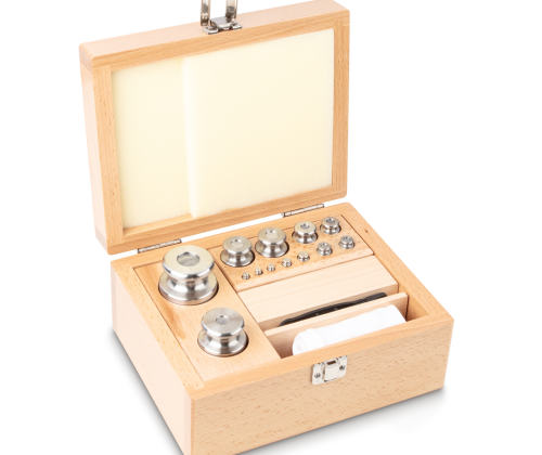 M1 1 g -  1 kg Set of weights in wooden box, Finely turned stainless steel (O...