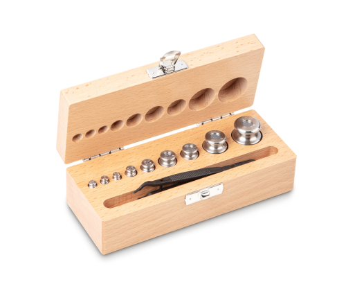 M2 1 g -  50 g Set of weights in wooden box, Finely turned stainless steel